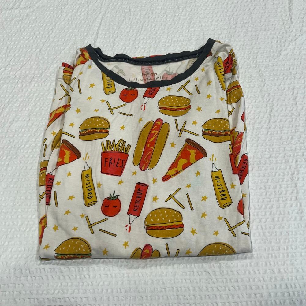 This Little Sleepies pajama top pattern burgers, fries, and ketchup 12/14 kids